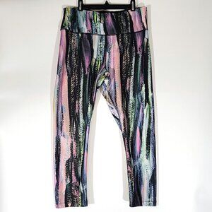 Activ8 Black Pink Blue Brushstroke Stripes Activewear 7/8 Leggings Size L